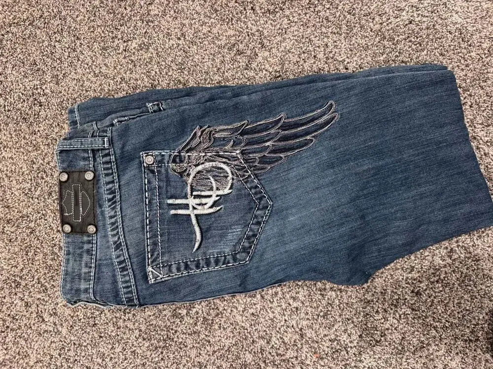 Harley-Davidson Women's Angel Wing Embroidered and Studded Bootcut Jeans Size 12